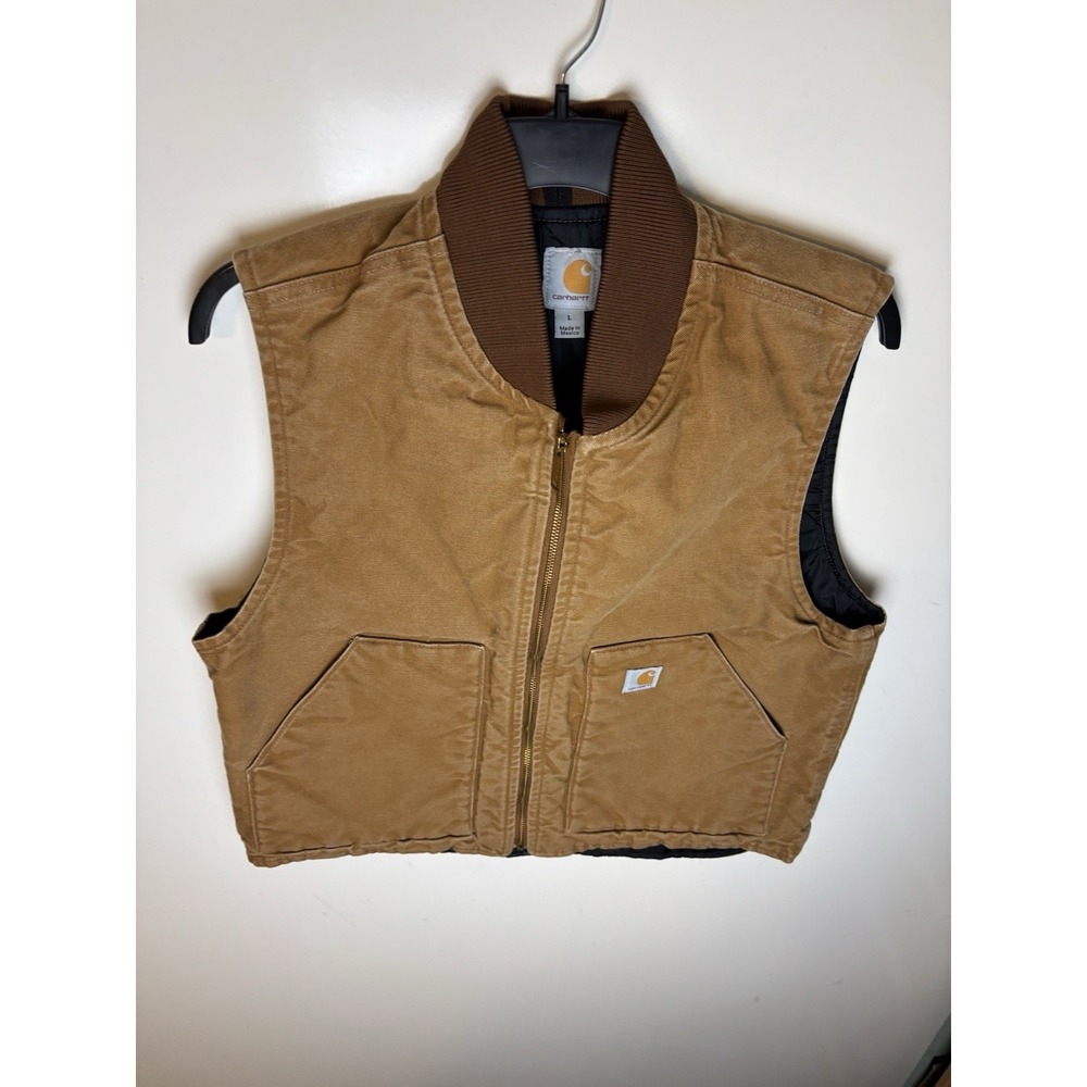 Vintage Carhartt Duck Canvas Vest Vo1-brn Large Regular Brown Quilted